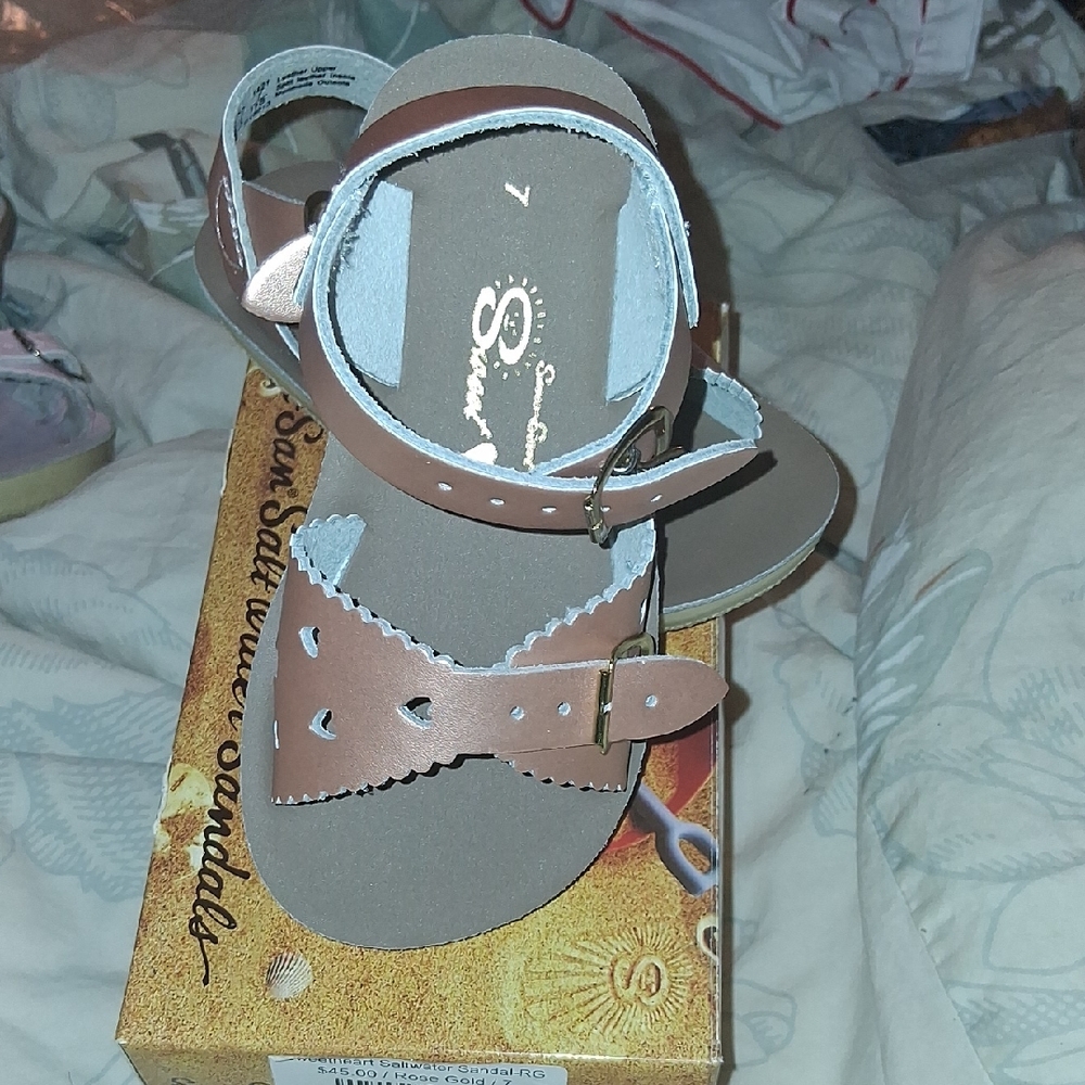 Sun San Salt Water Leather Sandals Rose Gold